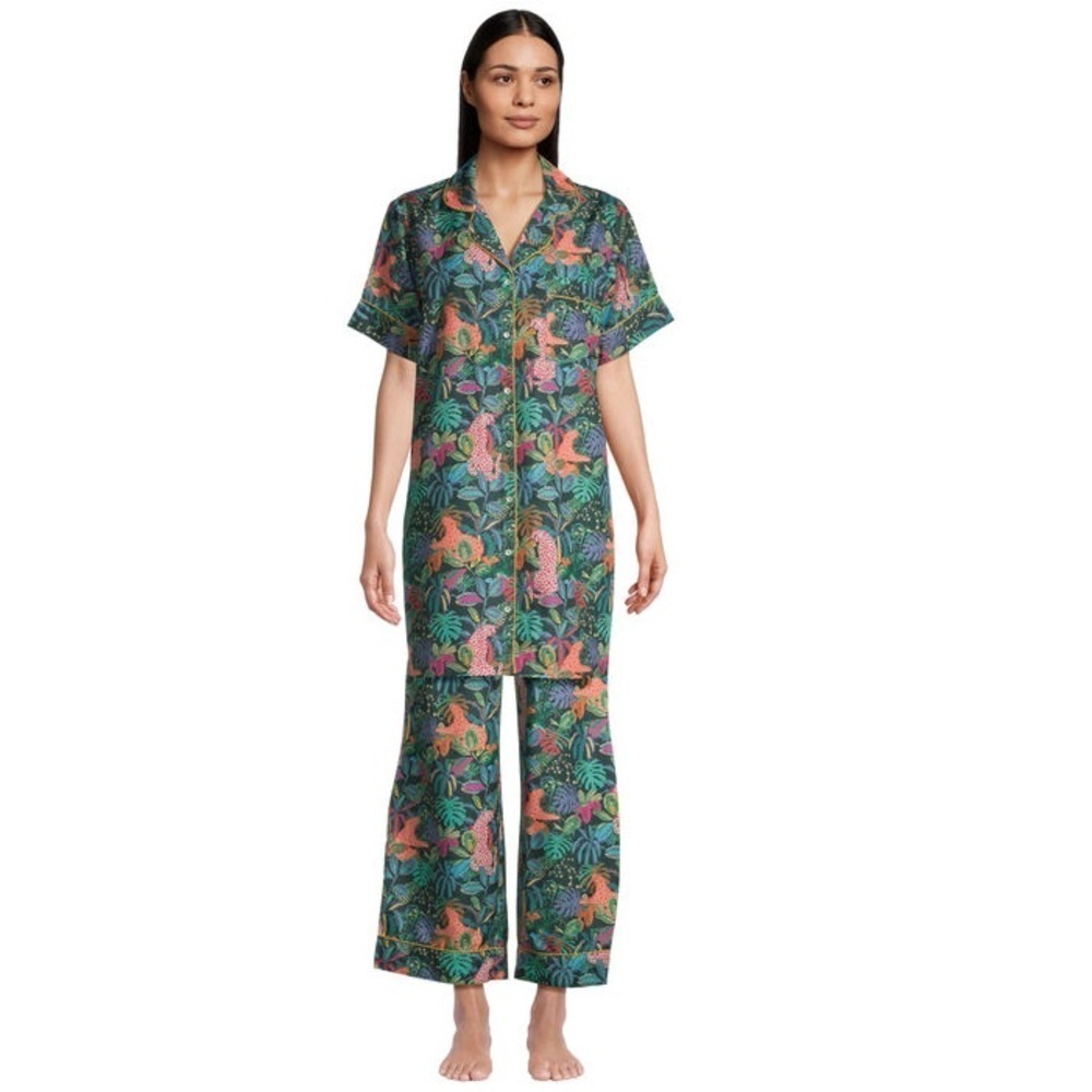 World Market Jungle Tropical Print Green Colorful Short Sleeve Pajama Set S/M